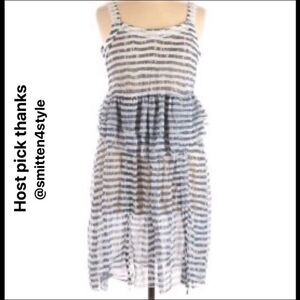 Tricotto Blue White Sheer Adjustable Dress Medium